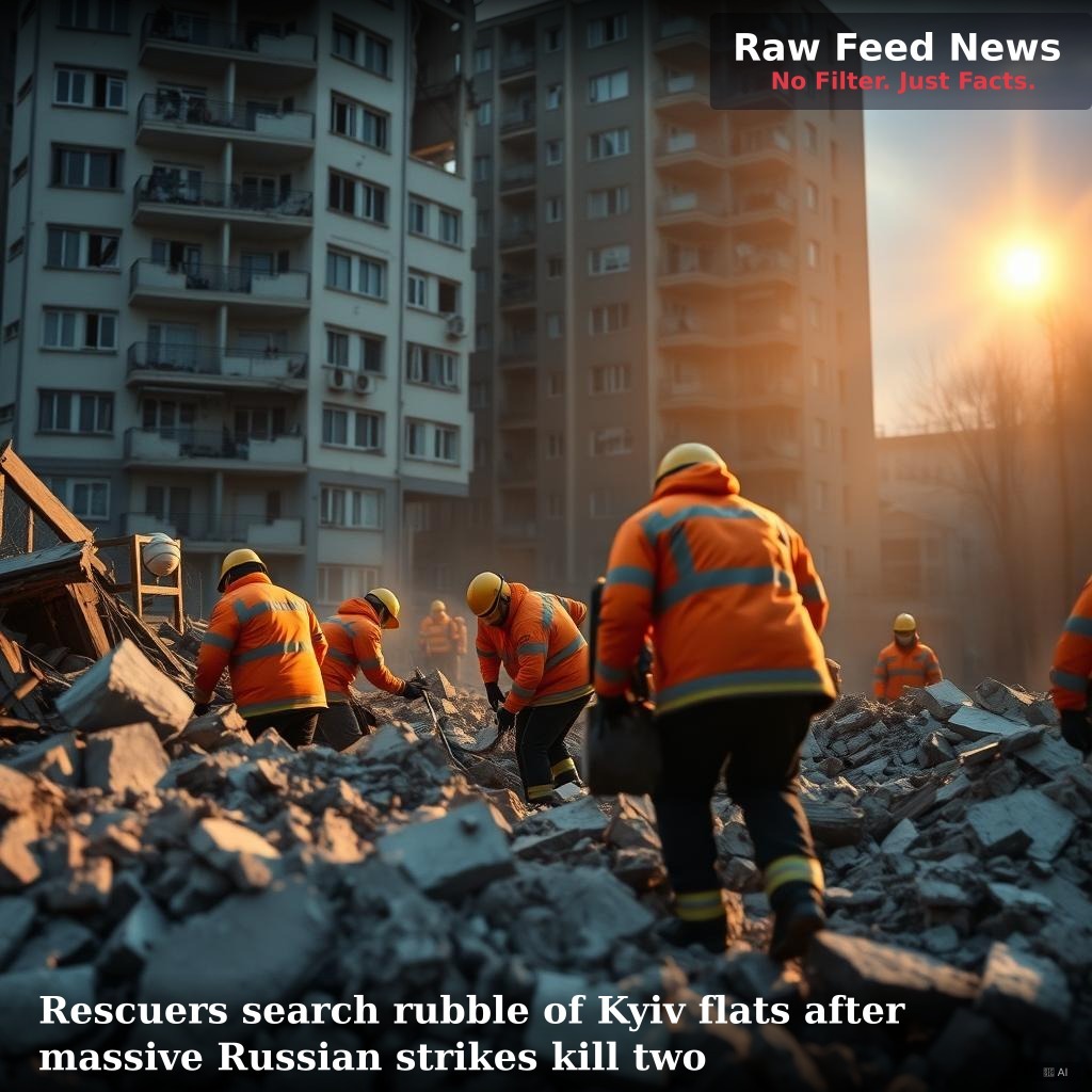 Rescuers search rubble of Kyiv flats after massive Russian strikes kill two