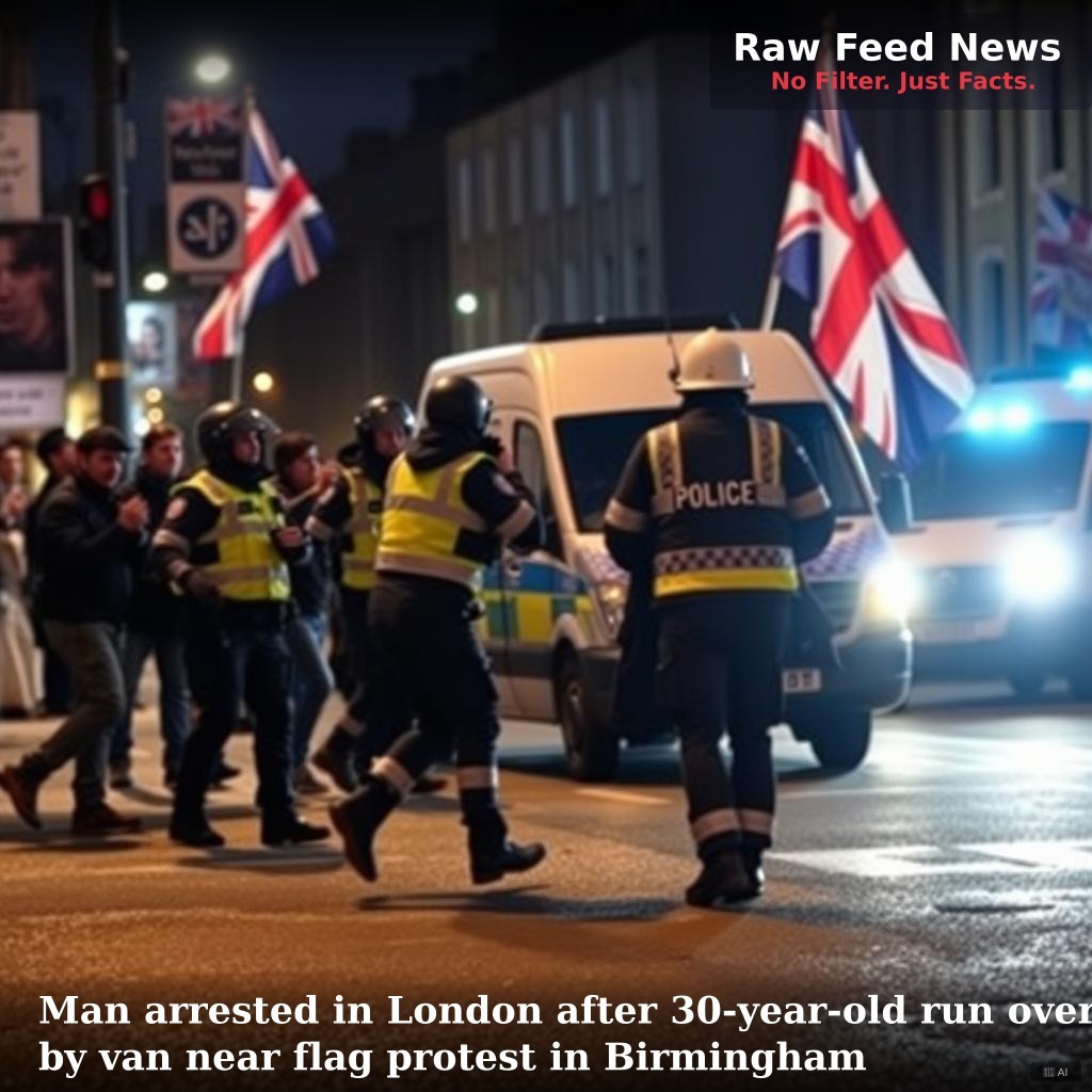Man arrested in London after 30-year-old run over by van near flag protest in Birmingham