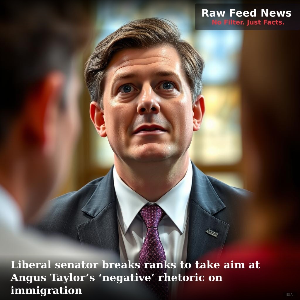 Liberal senator breaks ranks to take aim at Angus Taylor’s ‘negative’ rhetoric on immigration