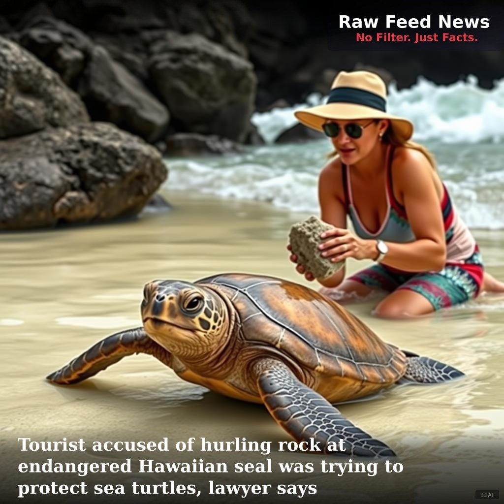 Tourist accused of hurling rock at endangered Hawaiian seal was trying to protect sea turtles, lawyer says