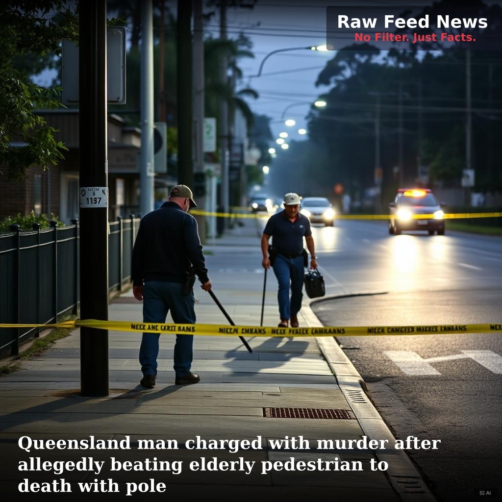 Queensland man charged with murder after allegedly beating elderly pedestrian to death with pole