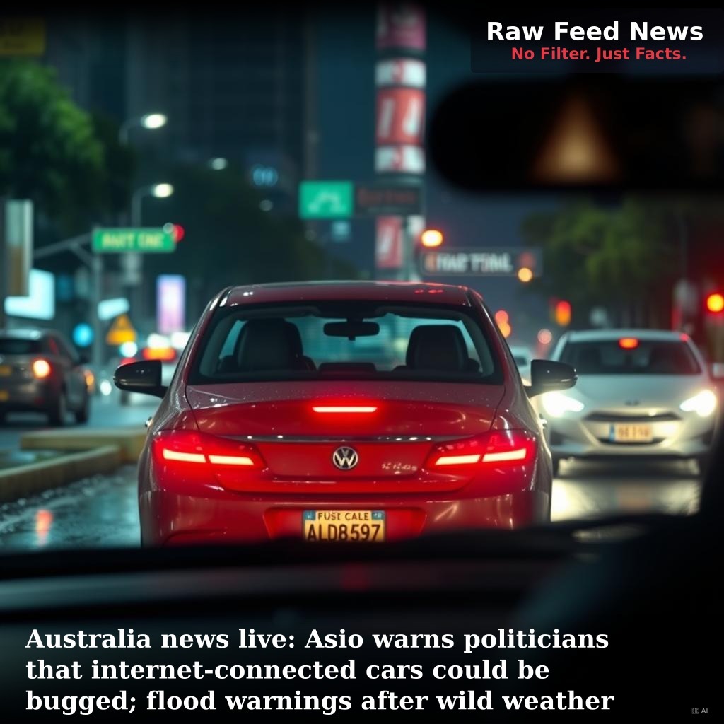 Australia news live: Asio warns politicians that internet-connected cars could be bugged; flood warnings after wild weather