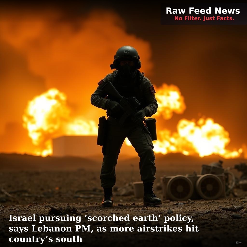 Israel pursuing ‘scorched earth’ policy, says Lebanon PM, as more airstrikes hit country’s south