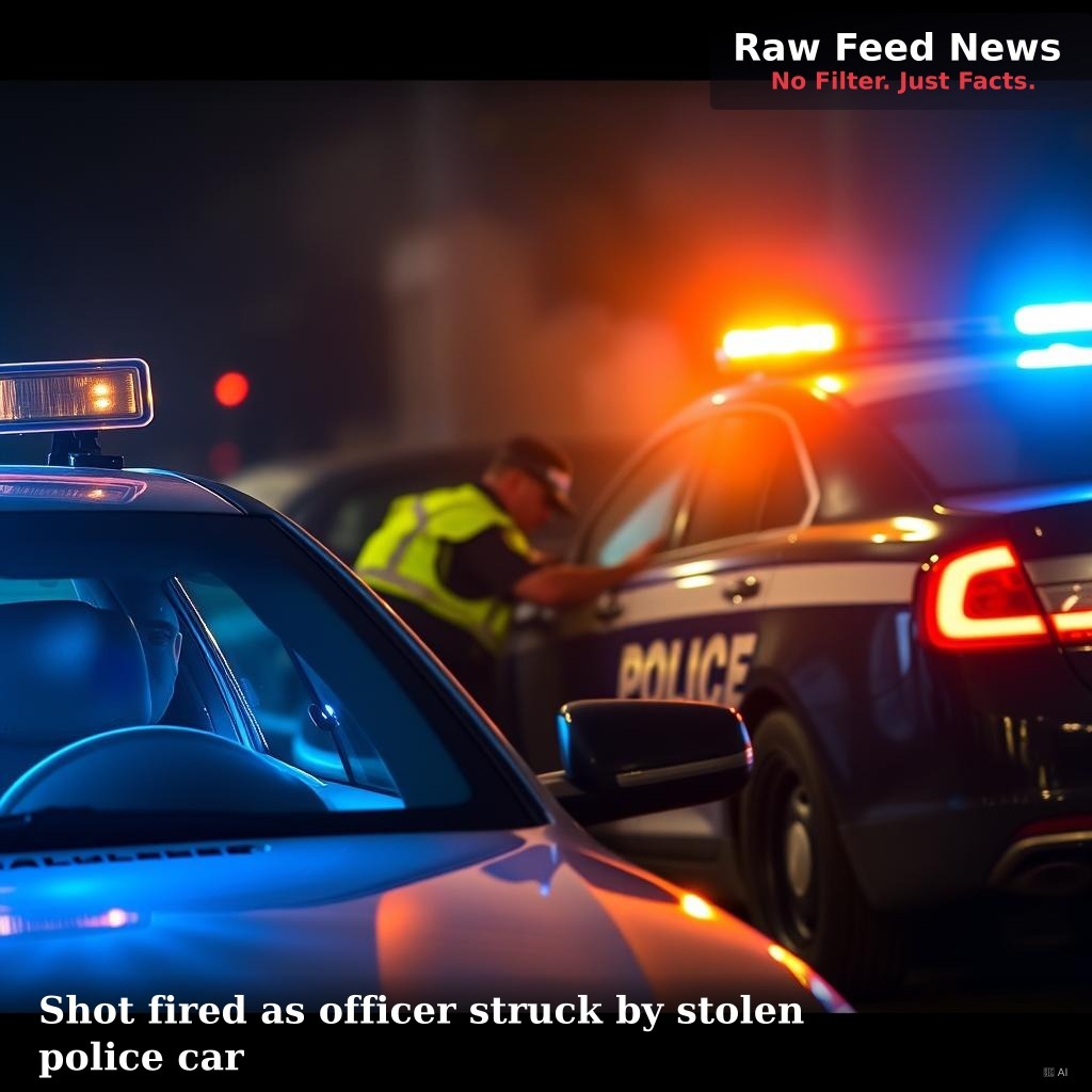 Shot fired as officer struck by stolen police car