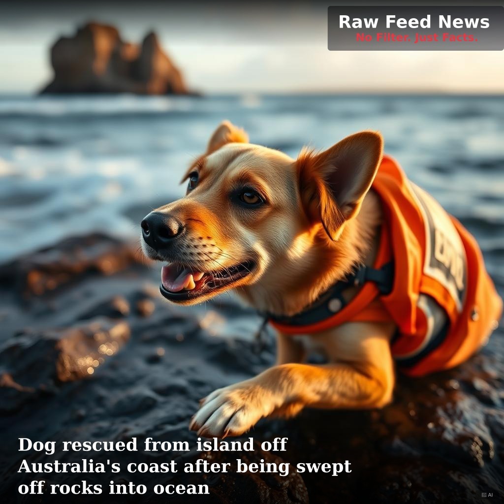 Dog rescued from island off Australia's coast after being swept off rocks into ocean