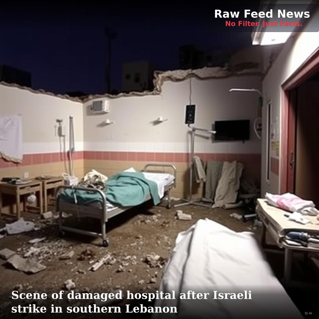 Scene of damaged hospital after Israeli strike in southern Lebanon
