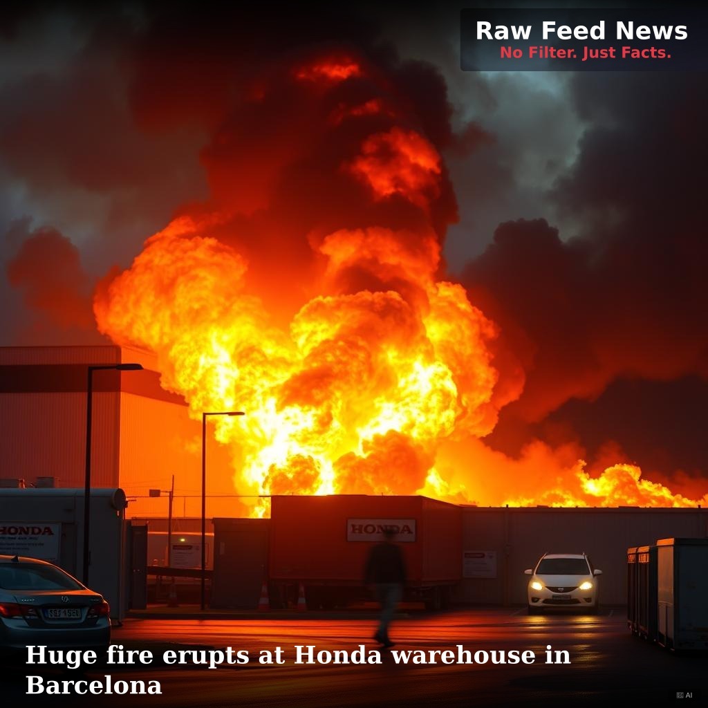 Huge fire erupts at Honda warehouse in Barcelona