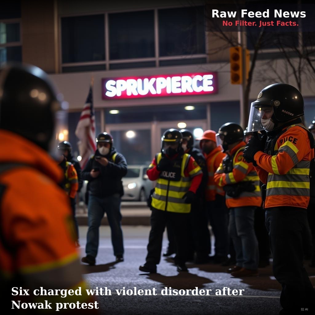Six charged with violent disorder after Nowak protest