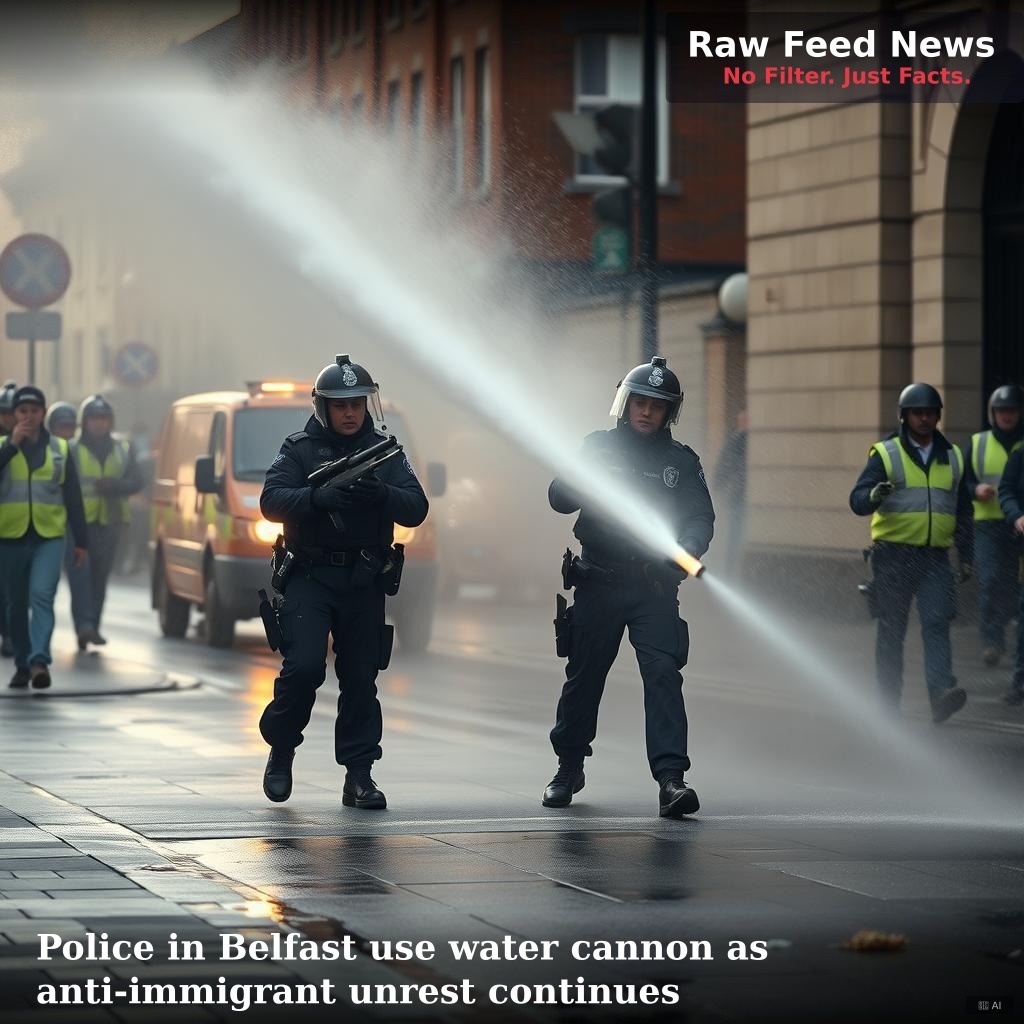 Police in Belfast use water cannon as anti-immigrant unrest continues