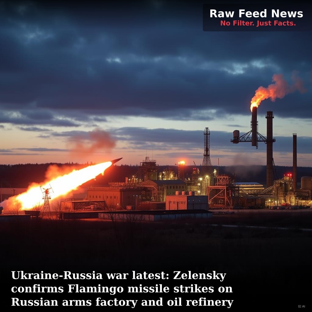 Ukraine-Russia war latest: Zelensky confirms Flamingo missile strikes on Russian arms factory and oil refinery