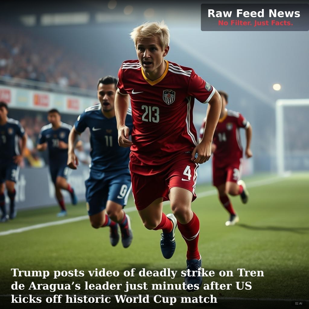 Trump posts video of deadly strike on Tren de Aragua’s leader just minutes after US kicks off historic World Cup match