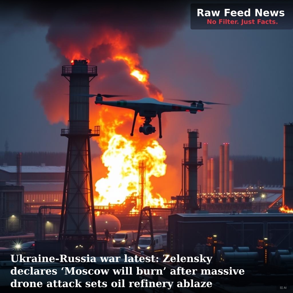 Ukraine-Russia war latest: Zelensky declares ‘Moscow will burn’ after massive drone attack sets oil refinery ablaze