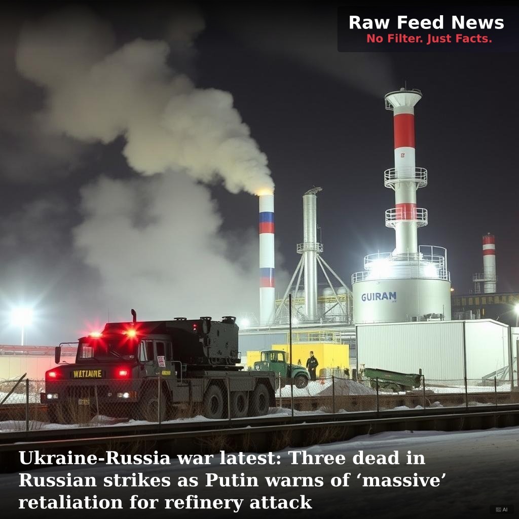 Ukraine-Russia war latest: Three dead in Russian strikes as Putin warns of ‘massive’ retaliation for refinery attack