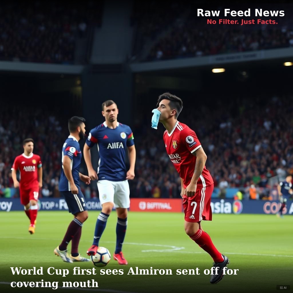 World Cup first sees Almiron sent off for covering mouth