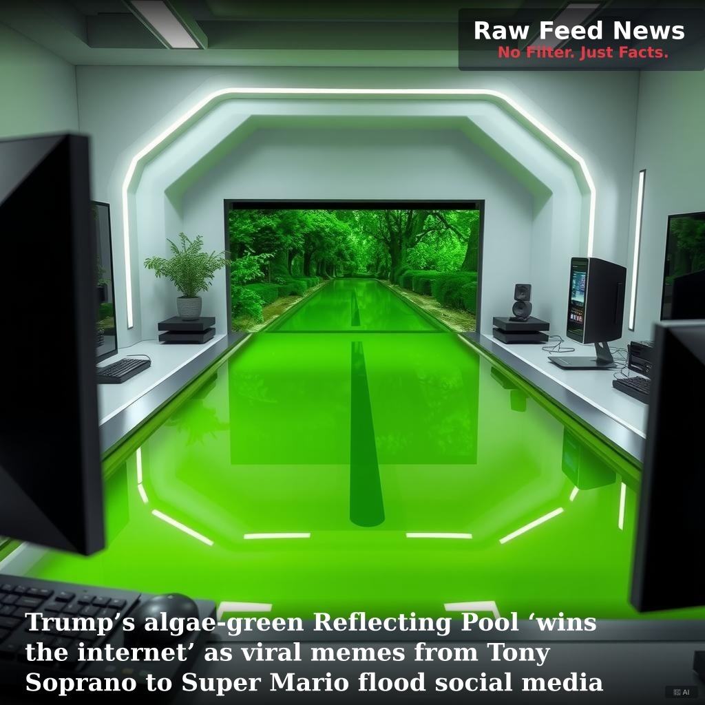 Trump’s algae-green Reflecting Pool ‘wins the internet’ as viral memes from Tony Soprano to Super Mario flood social media