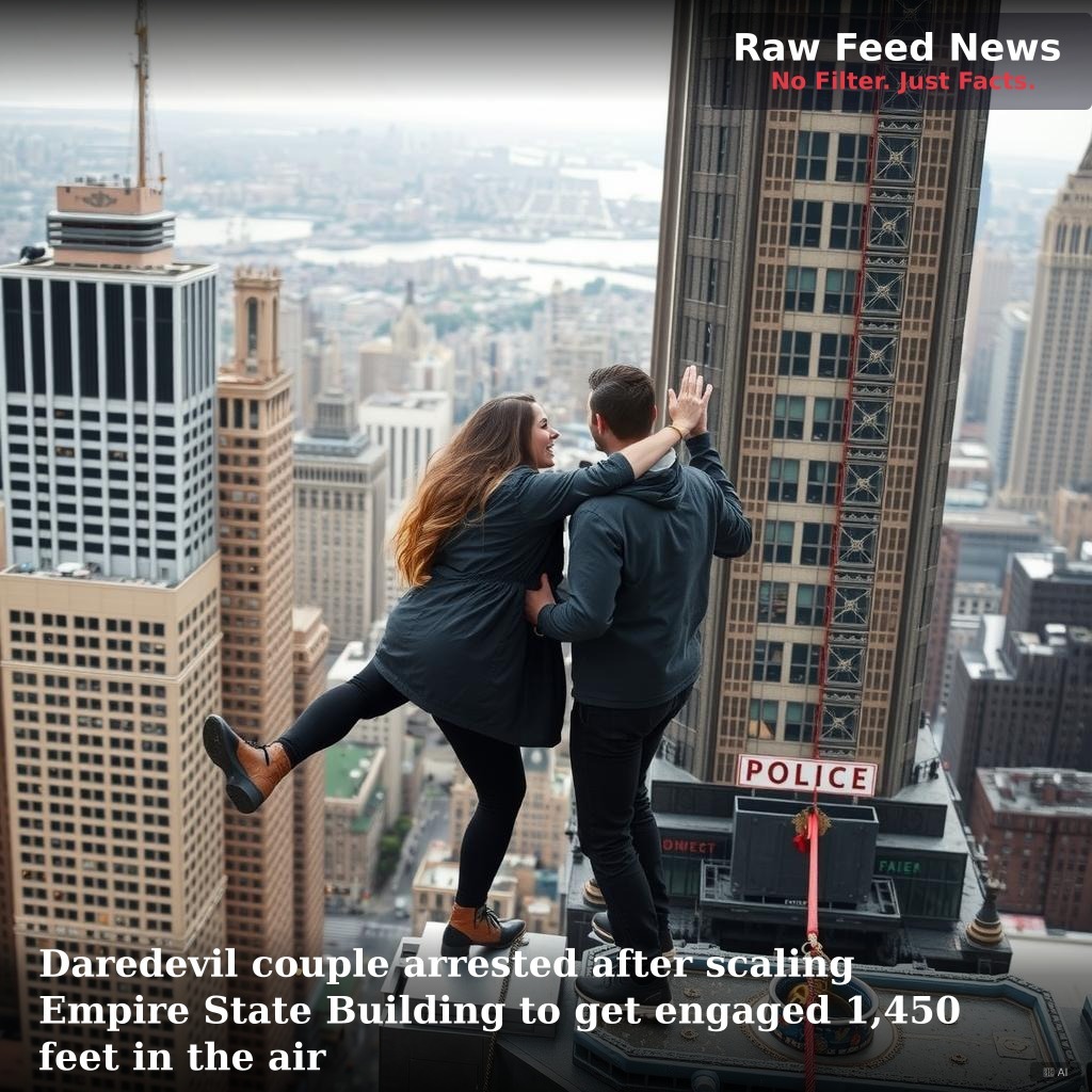 Daredevil couple arrested after scaling Empire State Building to get engaged 1,450 feet in the air