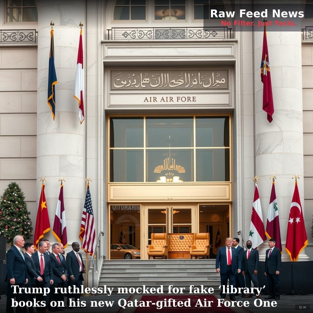 Trump ruthlessly mocked for fake ‘library’ books on his new Qatar-gifted Air Force One