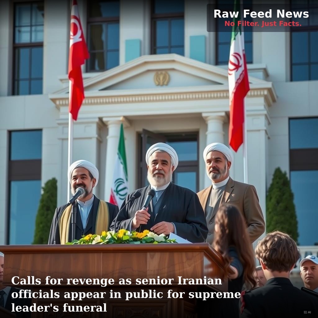 Calls for revenge as senior Iranian officials appear in public for supreme leader's funeral