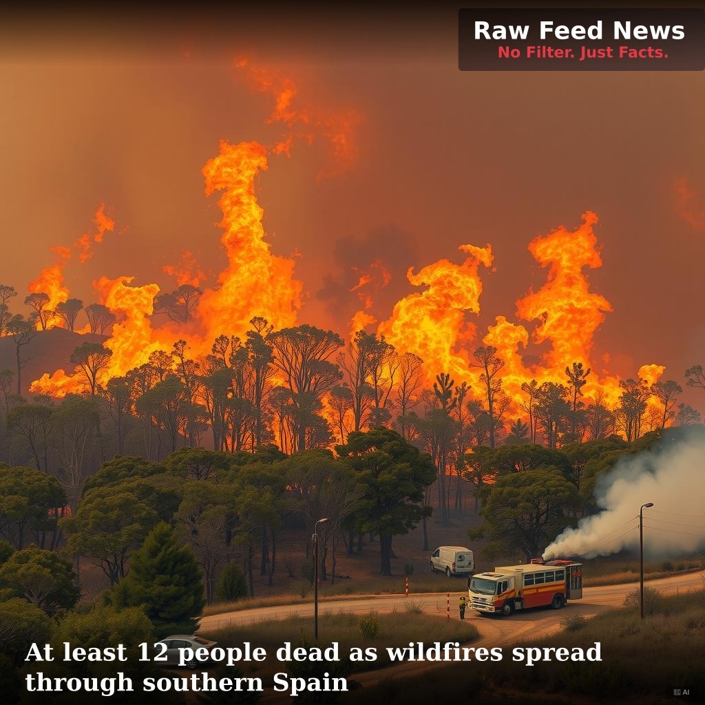 At least 12 people dead as wildfires spread through southern Spain
