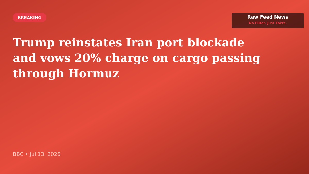 Trump reinstates Iran port blockade and vows 20% charge on cargo passing through Hormuz