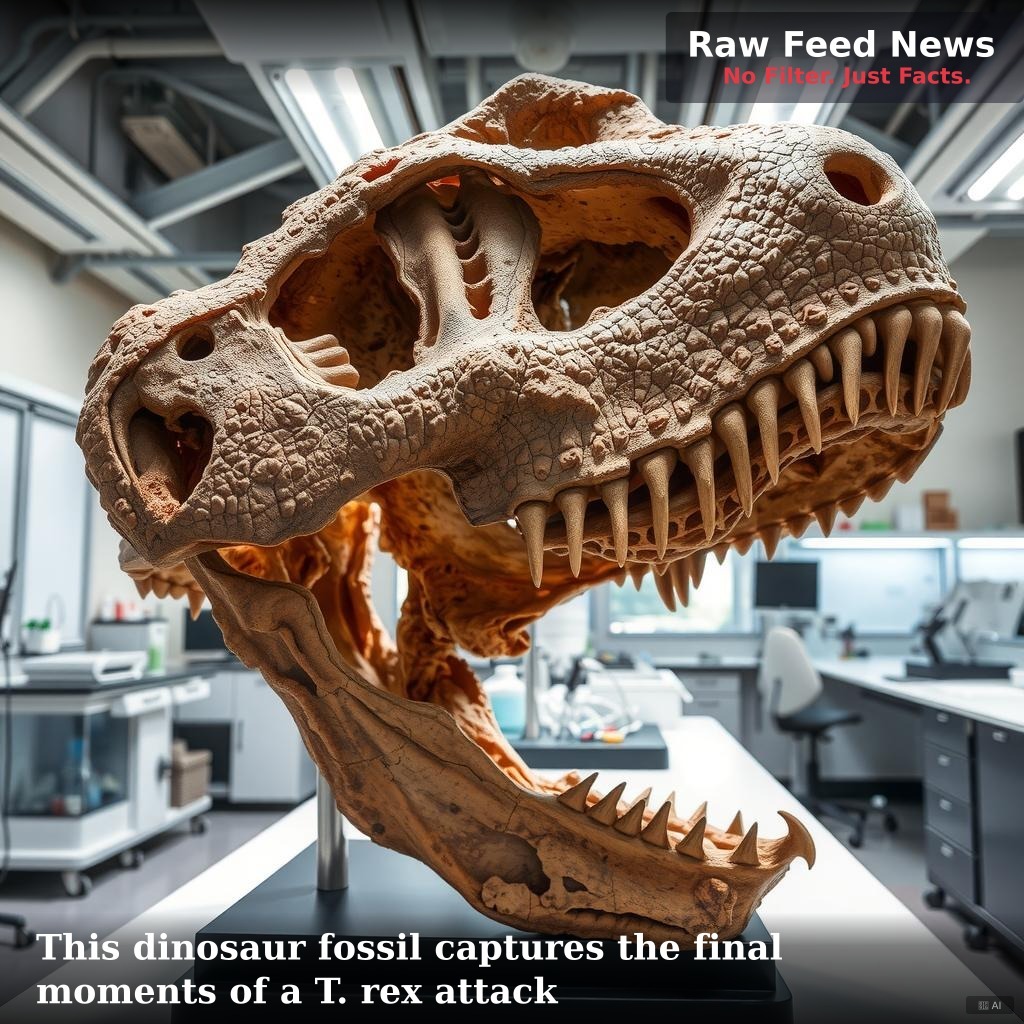 This dinosaur fossil captures the final moments of a T. rex attack