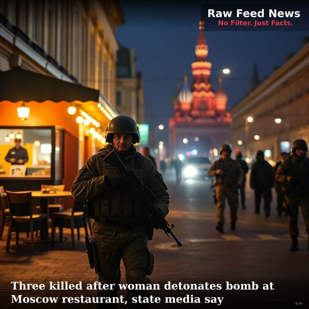 Three killed after woman detonates bomb at Moscow restaurant, state media say