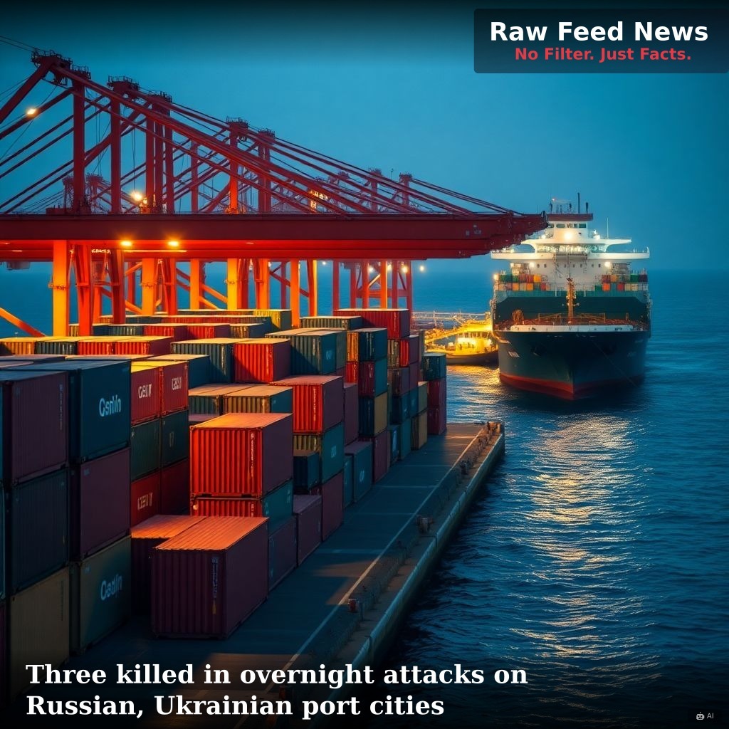 Three killed in overnight attacks on Russian, Ukrainian port cities