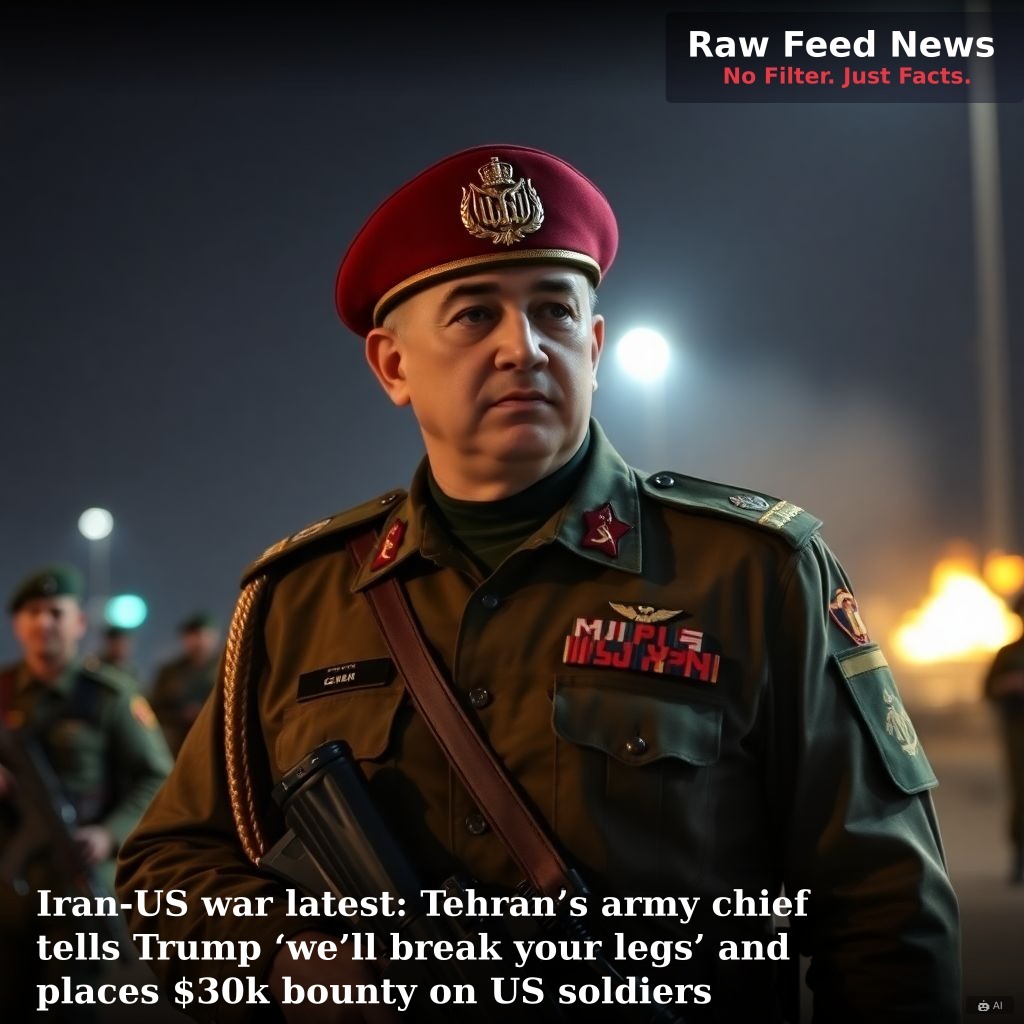Iran-US war latest: Tehran’s army chief tells Trump ‘we’ll break your legs’ and places $30k bounty on US soldiers