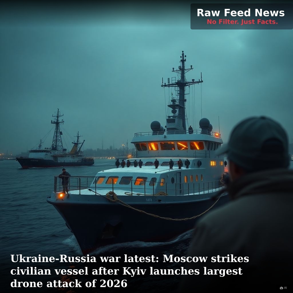 Ukraine-Russia war latest: Moscow strikes civilian vessel after Kyiv launches largest drone attack of 2026