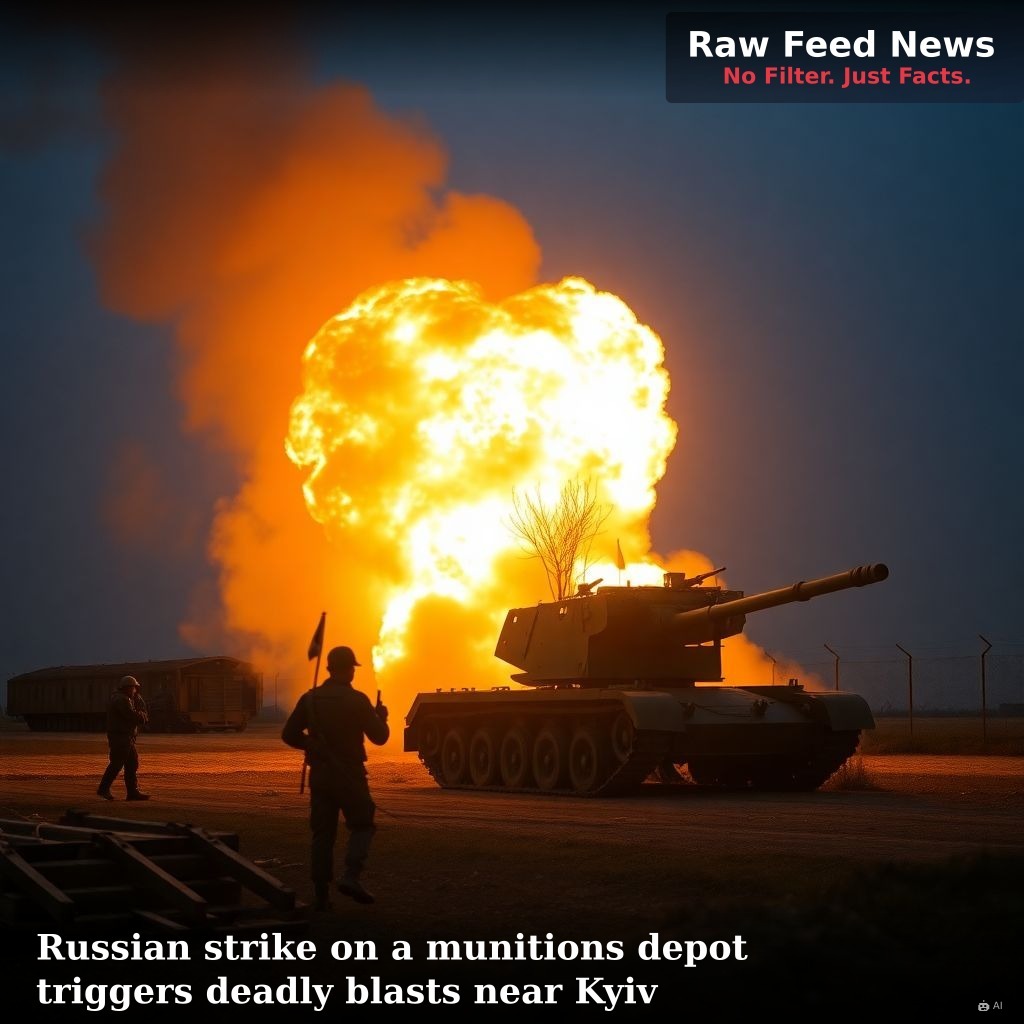 Russian strike on a munitions depot triggers deadly blasts near Kyiv