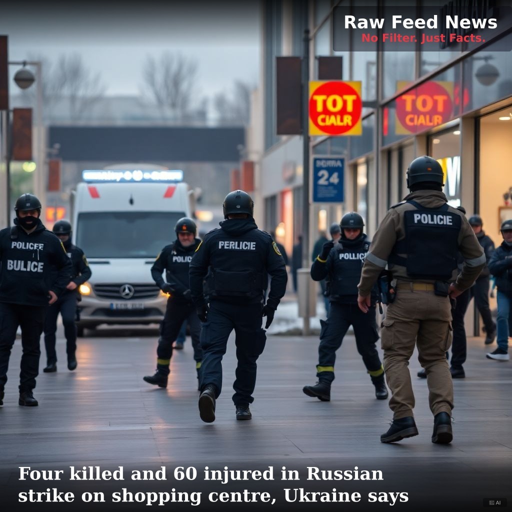Four killed and 60 injured in Russian strike on shopping centre, Ukraine says