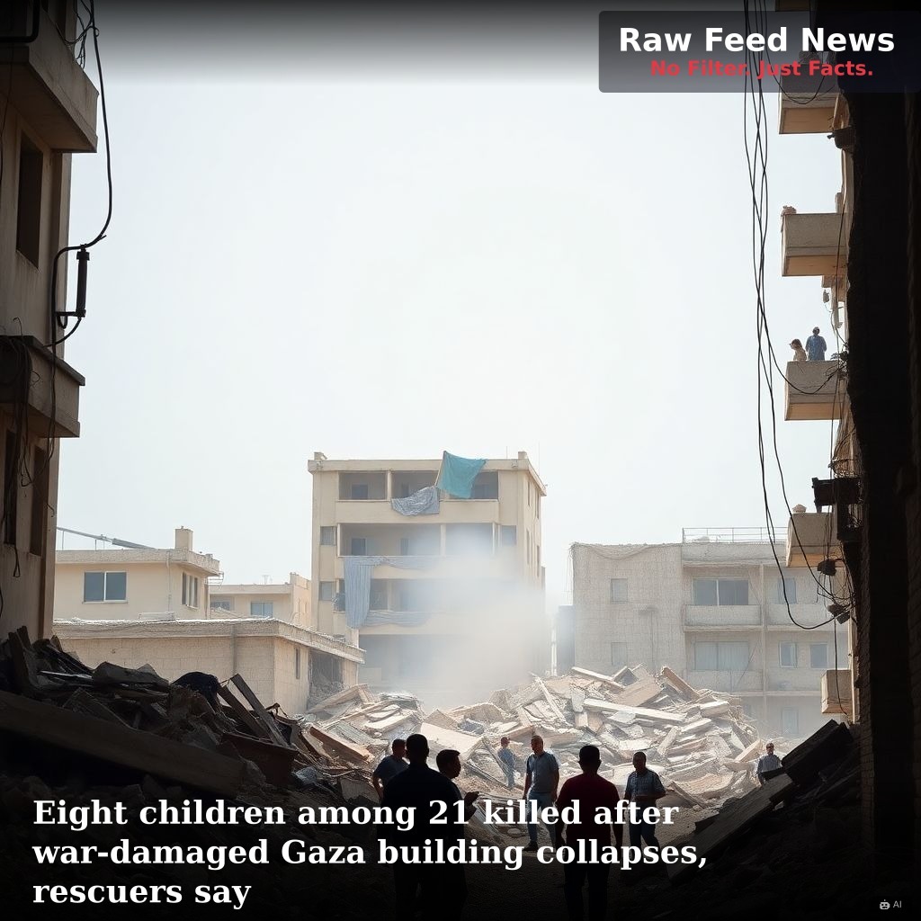 Eight children among 21 killed after war-damaged Gaza building collapses, rescuers say