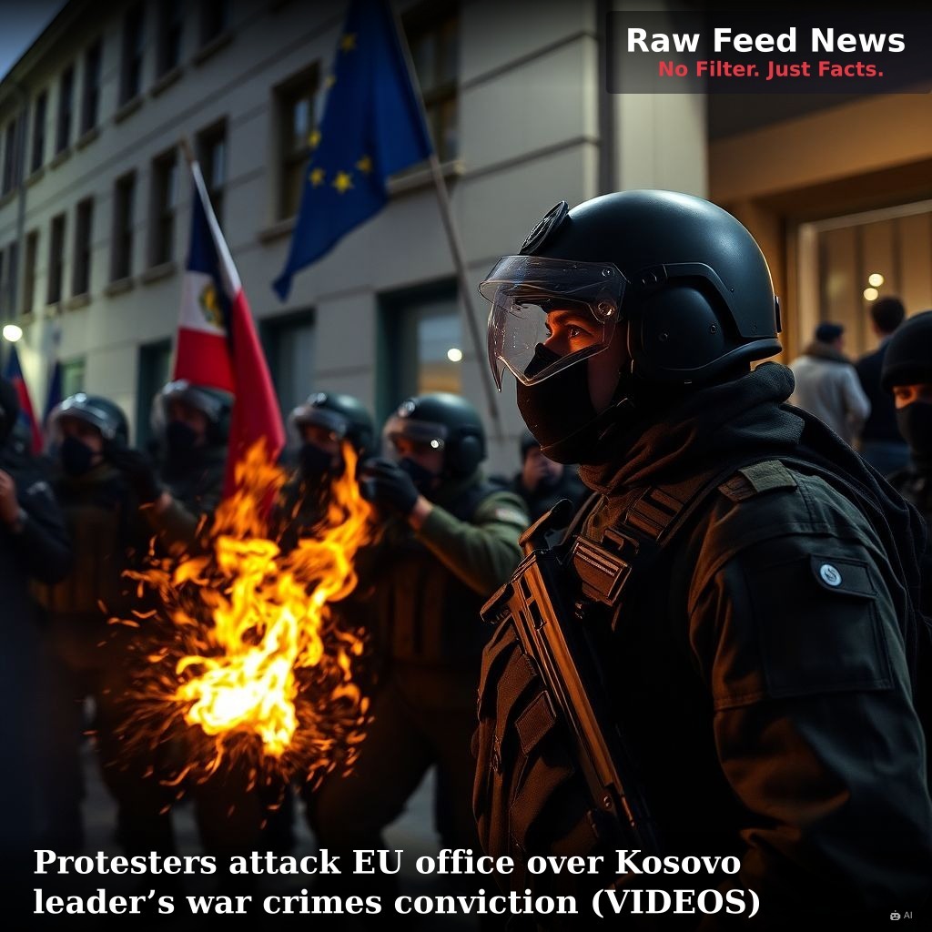 Protesters attack EU office over Kosovo leader’s war crimes conviction (VIDEOS)