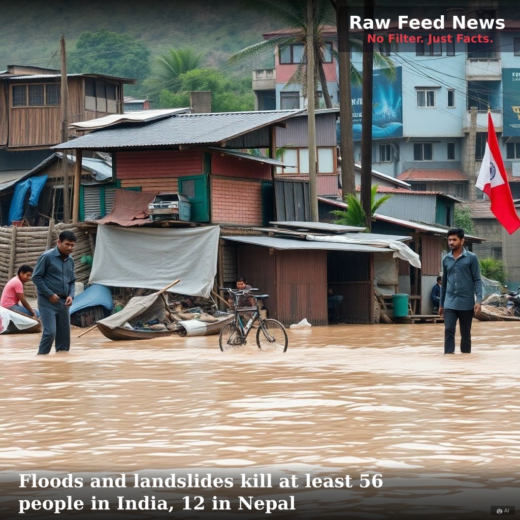 Floods and landslides kill at least 56 people in India, 12 in Nepal