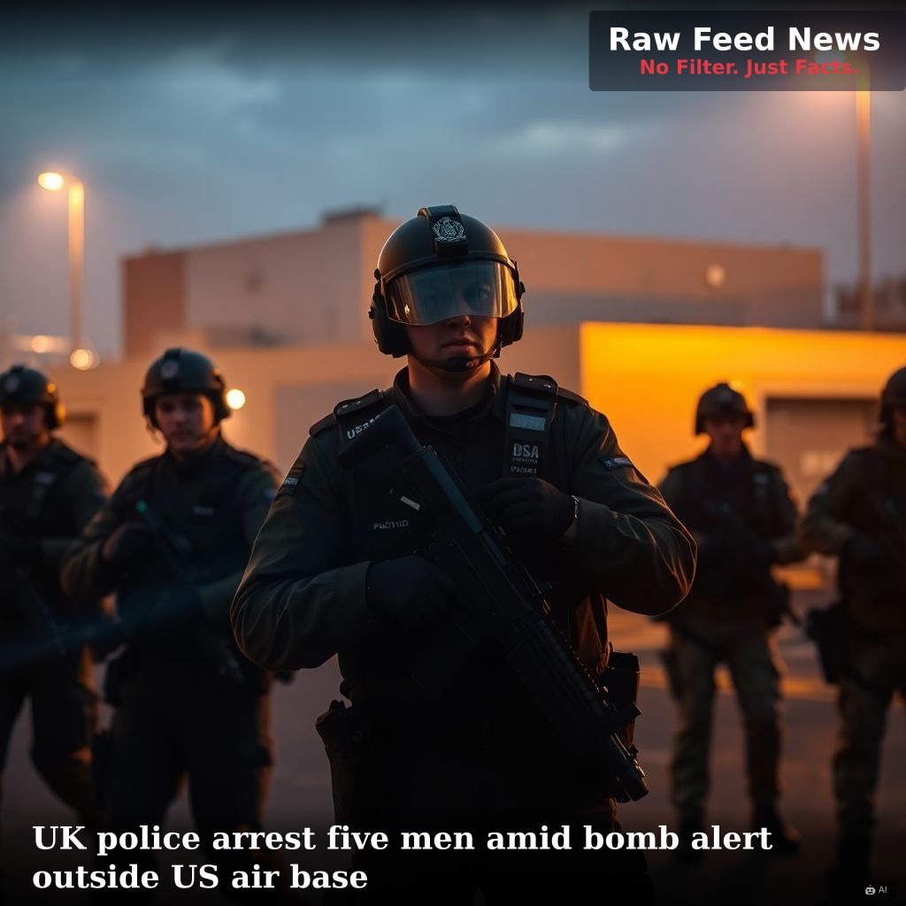 UK police arrest five men amid bomb alert outside US air base