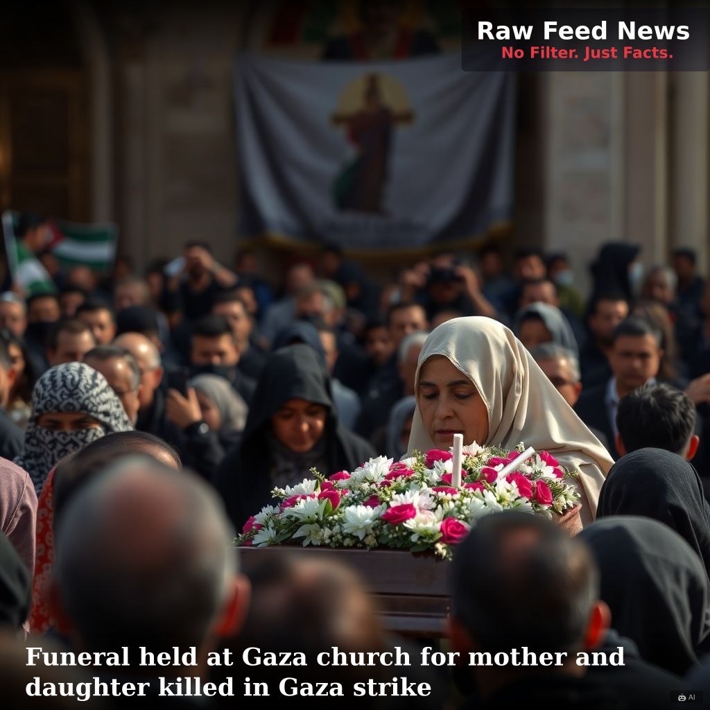 Funeral held at Gaza church for mother and daughter killed in Gaza strike