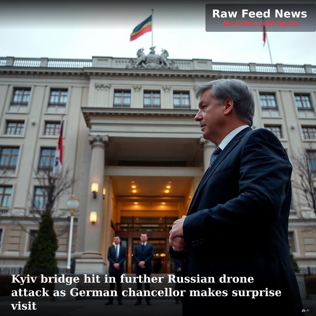 Kyiv bridge hit in further Russian drone attack as German chancellor makes surprise visit