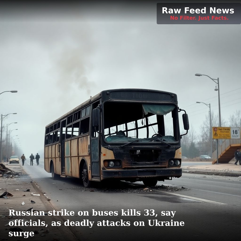 Russian strike on buses kills 33, say officials, as deadly attacks on Ukraine surge